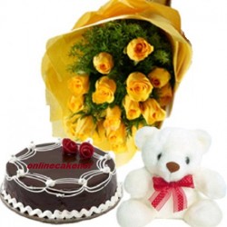 Yellow Roses Cake Teddy