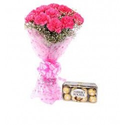 10-Carnations Hand Bunch And Chocolate Box